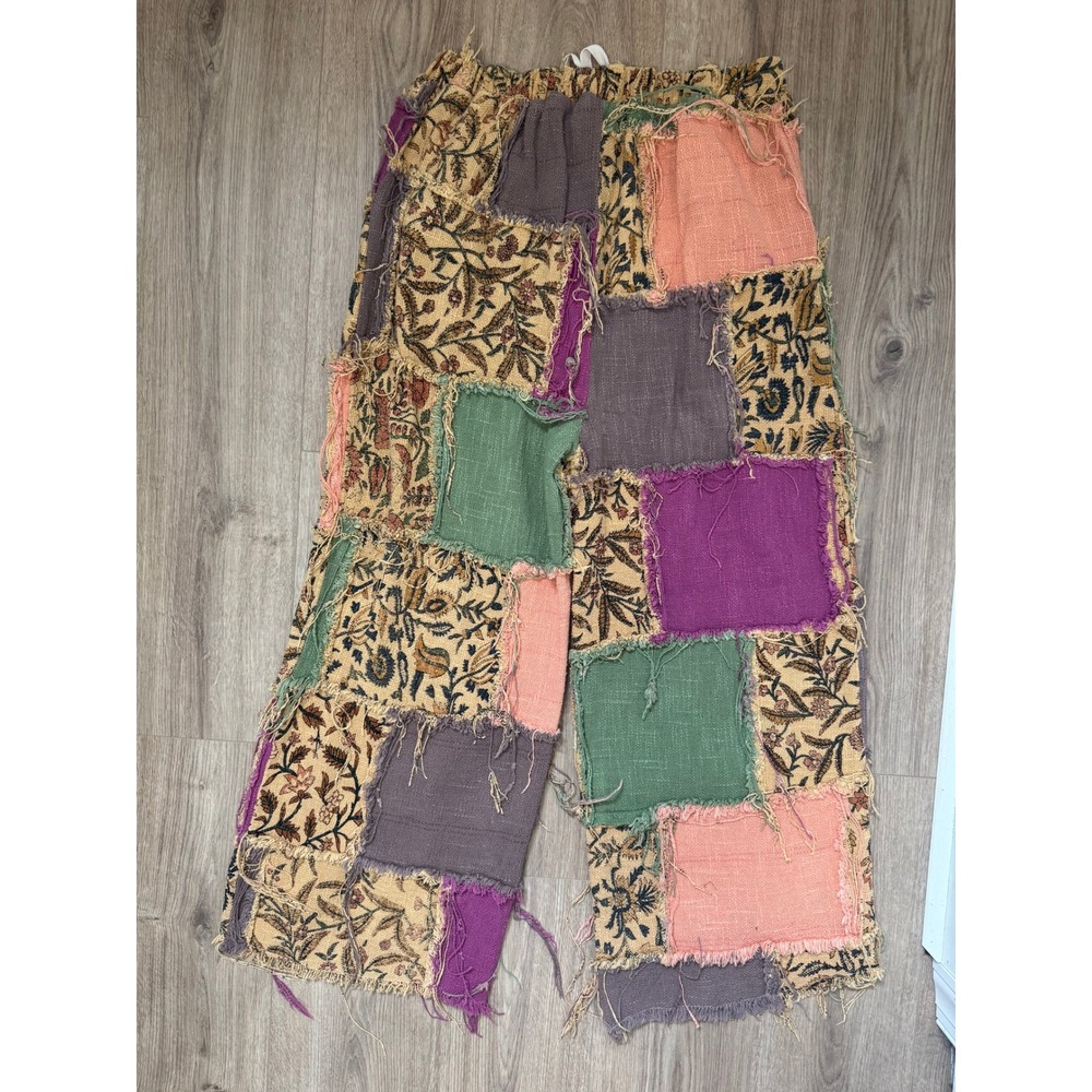 Jaded Gypsy Patchwork Boho Wide Leg Pants Multi Floral Frayed L/XL NEW - Picture 5 of 5